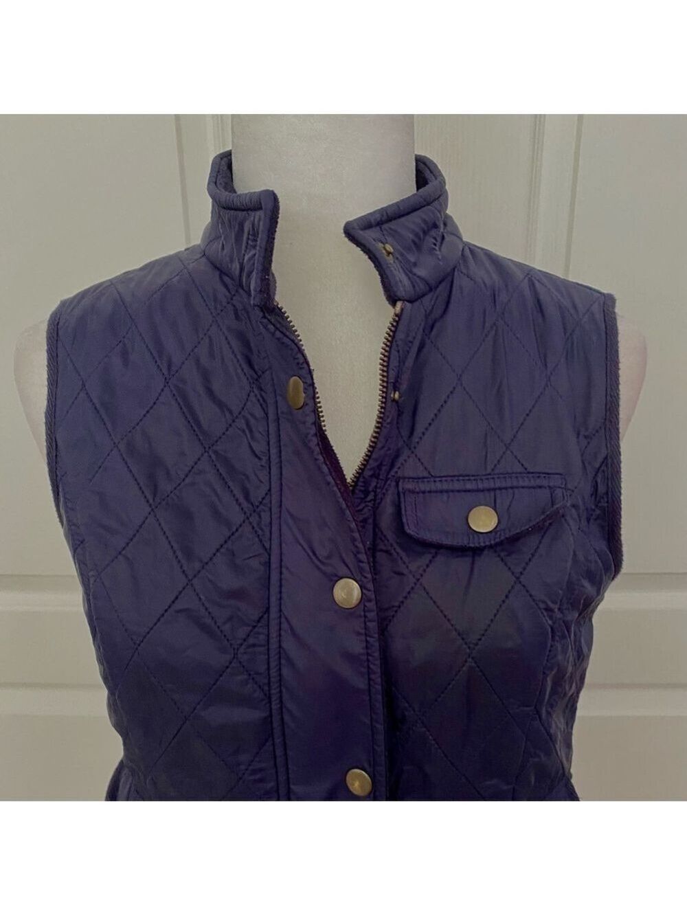 Talbots Quilted Vest Navy Blue SP | Mandarin Collar, Pockets, EUC - Picture 3 of 8